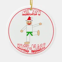 Martial Arts Merry Kick Mas Green Belt Ceramic Ornament