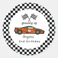 Two Fast Race Car Boy 2nd Birthday Party Classic Round Sticker