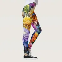 Pretty Colorful Ai Art Flowers  Leggings