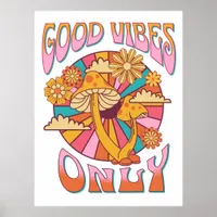 Retro Good Vibes Only Mushroom Poster