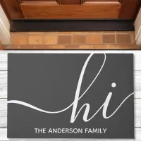 Hi Calligraphy Script Modern Gray Personalized Doormat