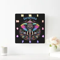 Colorful elephant at a festive fair square wall clock