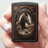 A Carved Wooden Portrait of Timothy, Horse Farm Zippo Lighter