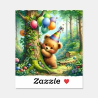 Cute Watercolor Cartoon Baby Bear Cub Birthday Sticker