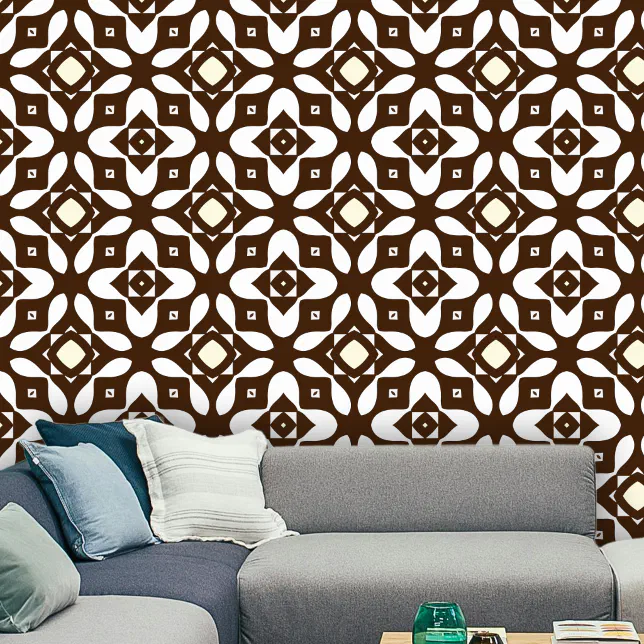 Mid-Century Modern Brown Creamy Beige Geometric  Wallpaper
