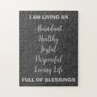 Gray And Silver Positive Affirmations Black Jigsaw Puzzle