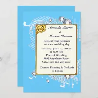 Blue & Gold Frame & Diamonds Image Wedding Invite