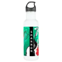 Red, Green Black Personalized Marble Fluid Art     Stainless Steel Water Bottle