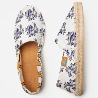 Dark Blue with White Floral Pattern Slip-on Espadrilles