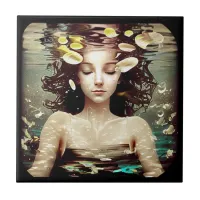 Woman Under Water, | AI Artwork Ceramic Tile