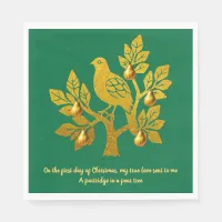 Partridge In A Pear Tree Green Gold Christmas Napkins