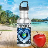 Planet Earth Hydration Green Blue Heart Stainless Steel Water Bottle