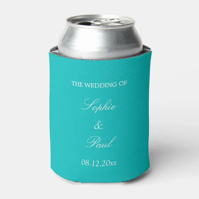 Vibrant Aqua Wedding Favor Can Cooler