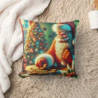 Vintage Christmas Santa Eating Cookies Throw Pillow