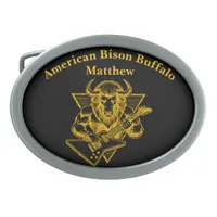 Gold Bison Buffalo Rocking out on Guitar Belt Buckle