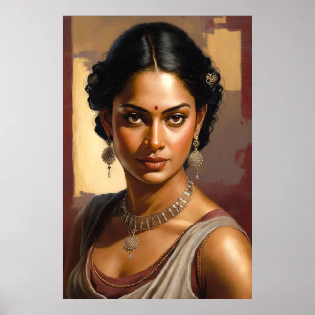 Tamil Indian Woman Portrait Oil Painting Poster