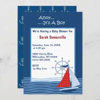 Ahoy It's a Boy Blue Sailboat Baby Shower  Invitation