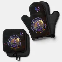 Happy Halloween Purple Witch Birthday  Oven Mitt & Pot Holder Set