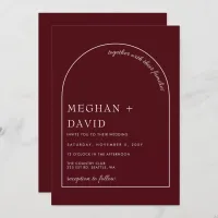 Burgundy Modern Arch Wedding  Invitation