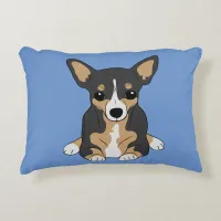 Chihuahuas: Cute Tri-Color Chihuahua Blue Accent Pillow