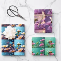 Cute funny little small colorful bee gift wrapping paper sheets