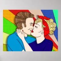 Retro Couple Kissing, 1950's Pop Art  Poster