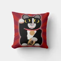 Big Bold Lucky Tuxedo Cat Throw Pillow