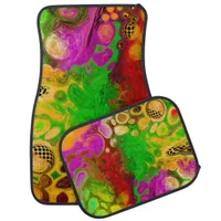 Magenta, Lime Green, Black Yellow abstract art   Car Floor Mat