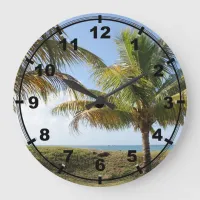 Tropical Caribbean Palm Trees on Tobago Large Clock