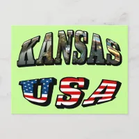 Kansas Picture and USA Flag Font Postcard