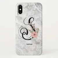 Script Letter S Monogram Floral Lux White Lace iPhone XS Case