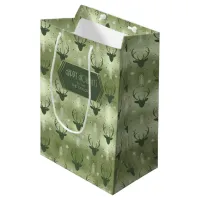 Deer Antlers Arrows Christmas Pattern Green ID861 Medium Gift Bag