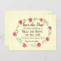 Save the date floral aged  announcement postcard