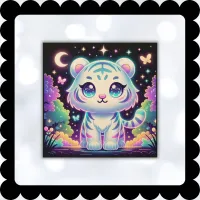 Cute Kids Holographic White Tiger | Wood Wall Art