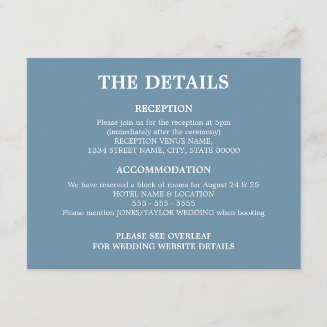 Dusty Blue Wedding QR Code Details Enclosure Card