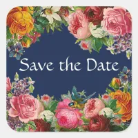 Save the Date Blue Floral Burgundy Roses Stickers