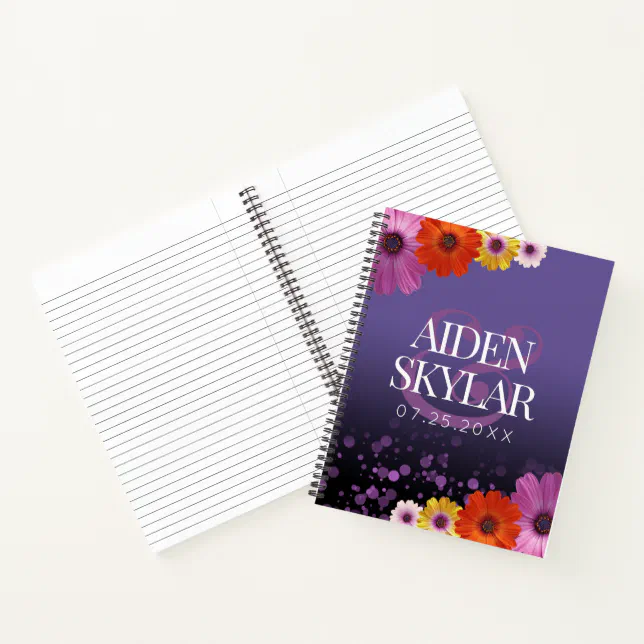 Elegant Daisies with Purple Glitter Wedding Notebook