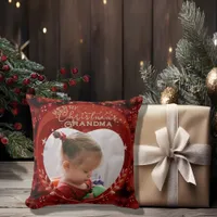 Adorable Christmas Grandma Red Photo Throw Pillow