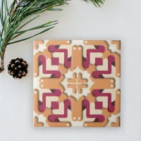 Cream and Burgundy Red Symmetrical Geometric Ceramic Tile