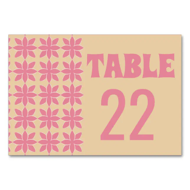 Retro groovy 70's bold typography peach & pink table number