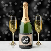 Elegant 28th Linen Wedding Anniversary Celebration Sparkling Wine Label