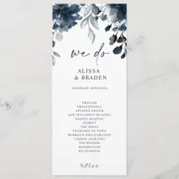 Navy Blue Wedding Programs Floral Greenery