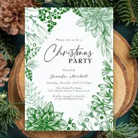 Elegant Botanical Watercolor Holly Christmas Party Invitation