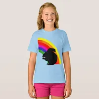Black Squirrel Silhouette Colorful Rainbow Girls T-Shirt