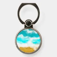 Digital Art Teal Ocean Waves and Sand Phone Ring Stand