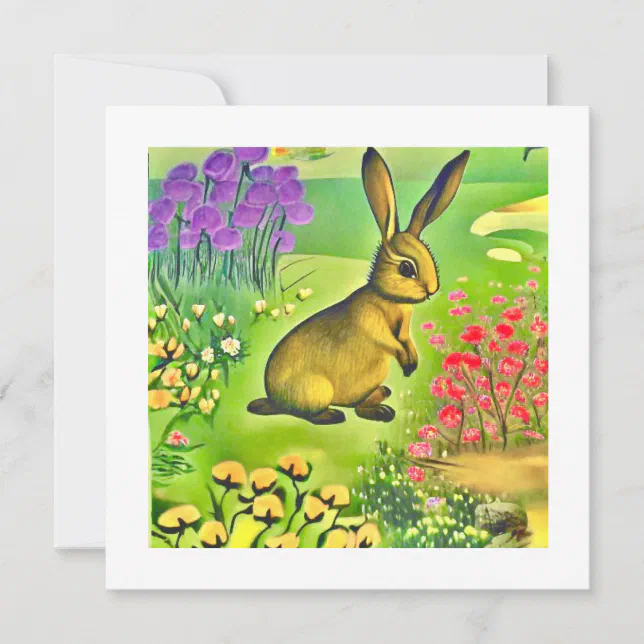 Little hare in flowers card