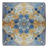 Baroque Floral Tile Pat#17 Soft Blue Gold ID1078 Trivet