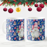 Monogram Santa Gnome for Christmas Pattern Blue Coffee Mug