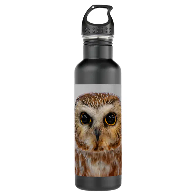 Cute Little Northern Saw Whet Owl Stainless Steel Water Bottle