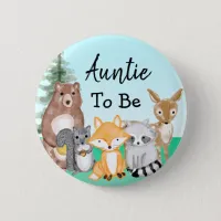 Auntie To Be Woodland Creatures Baby Shower Button